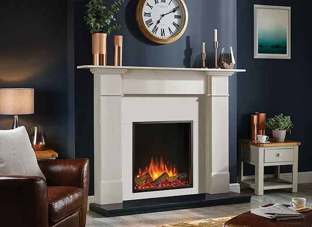 Beautiful cream stove embedded into a fireplace