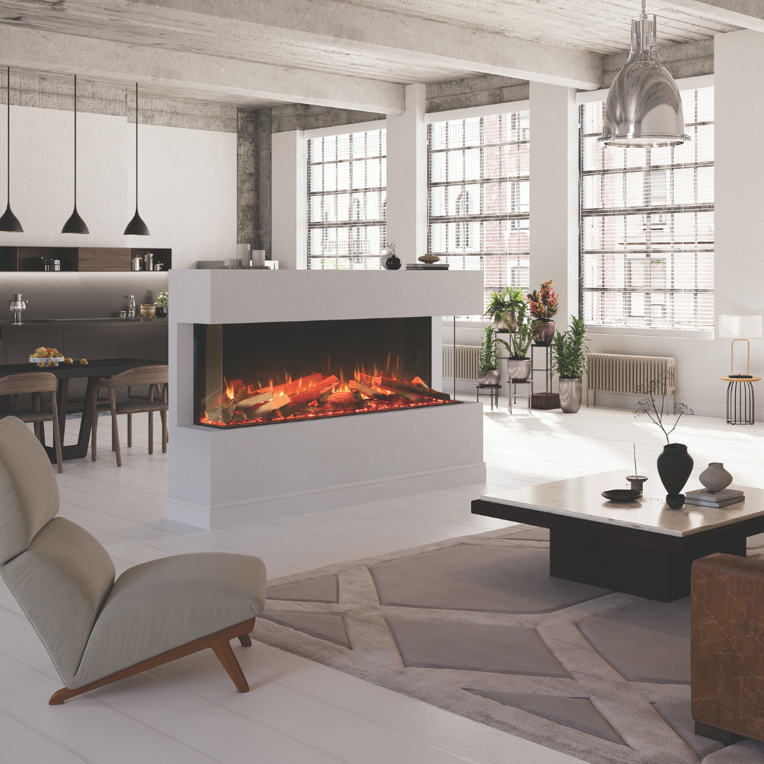 Beautiful cream stove embedded into a fireplace